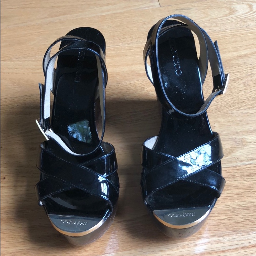 Size 38 black ombré patent jimmy choo wedges